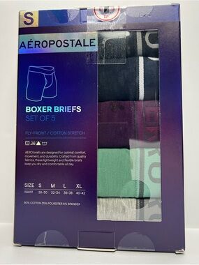 Aeropostale 5 Pair Cotton Blend Stretch Boxer Briefs Men’s Sz S Waist 28-30